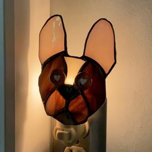 Handcrafted stained glass French bulldog night light